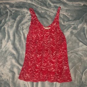 XS Red and White Knit Tank Top